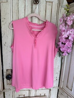 Lady Hagen Pink Ruffle V-Neck Sleeveless Top